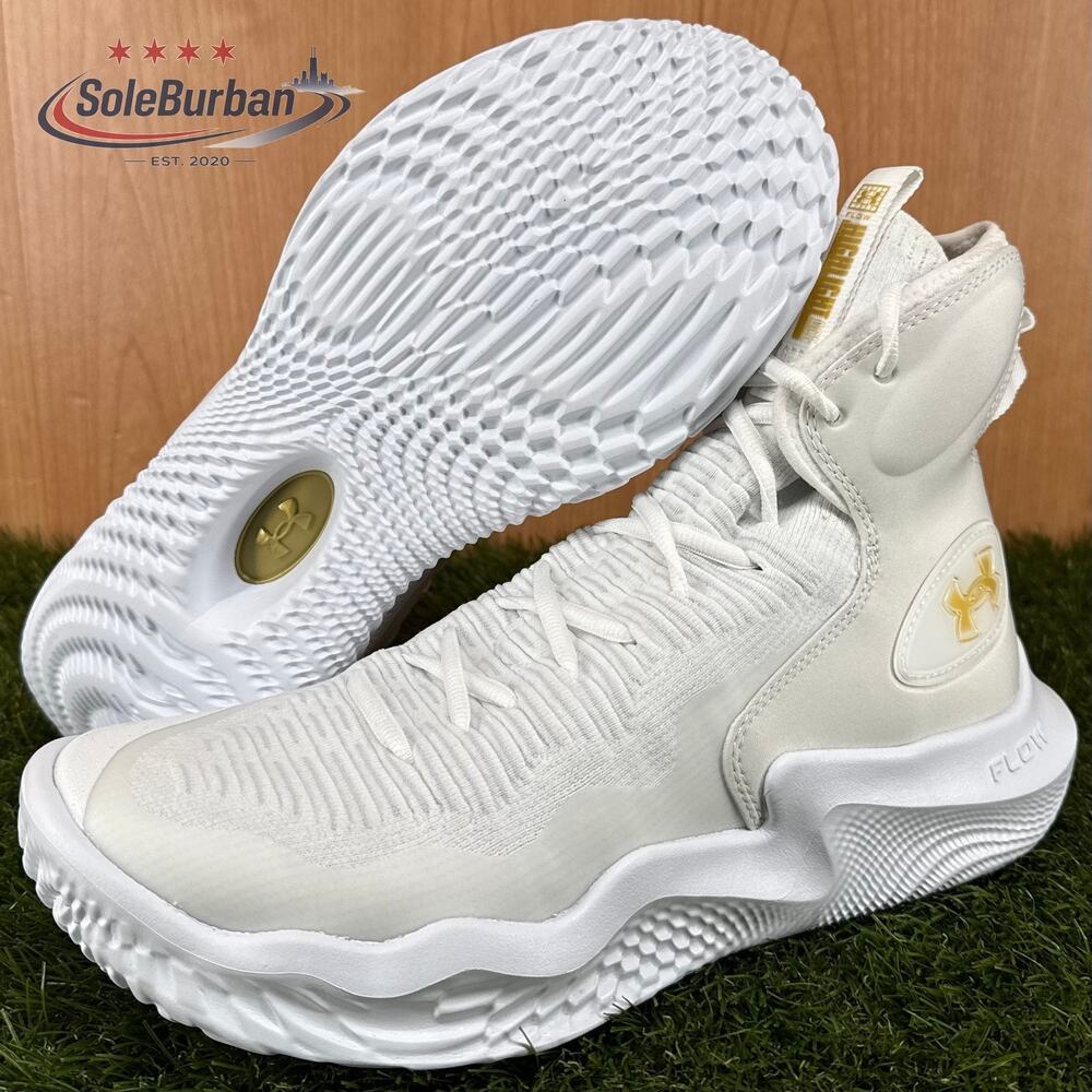 Under Armour Flow Highlight Ace White Metallic Gold 3027083-100 Wmns 10.5 Mens 9